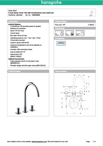 Download Techincal informations Axor Starck