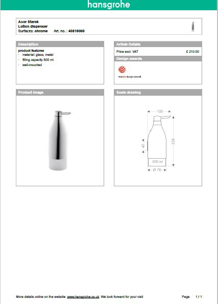 Download Techincal informations Axor Starck