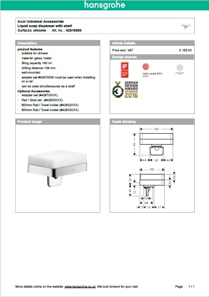 Download Techincal informations Axor Universal Accessories 