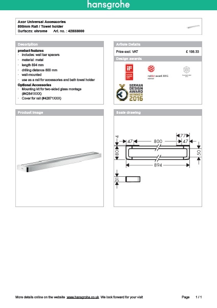 Download Techincal informations Axor Universal Accessories 