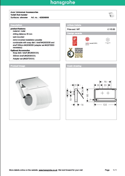 Download Techincal informations Axor Universal Accessories 