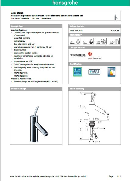 Download Techincal informations Axor Starck