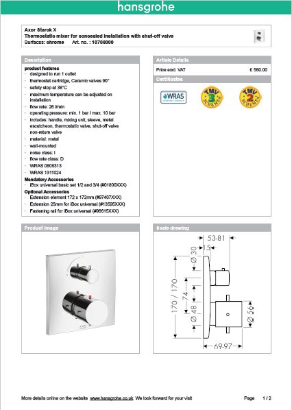 Download Techincal informations Axor Starck