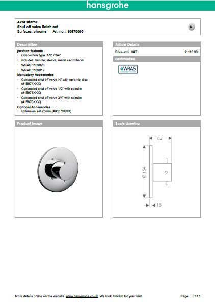 Download Techincal informations Axor Starck