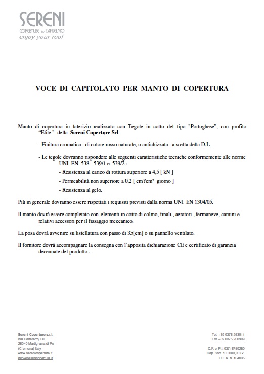 Download Specifications Coppo Portoghese ELITE