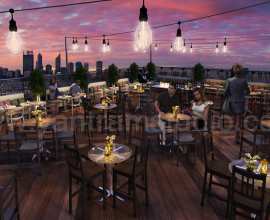 Rooftop Layout Lounge 3D Rendering Evening View