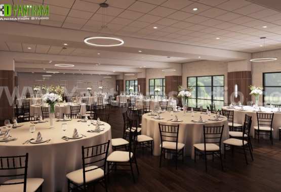 Restaurant Lounge and Bar View Interior Design Rendering Dining Hall Room