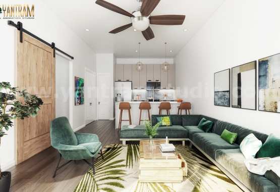 Open Plan Interior Design for Modern Kitchen Living Room 5D