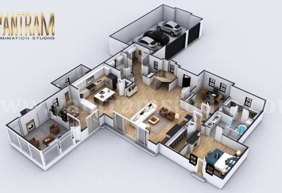 4-bedroom Simple Modern Residential 3D Floor Plan House Design by Architectural Rendering Company