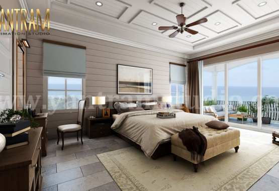 Master Bedroom with Species Balcony 3d interior rendering by architectural rendering company