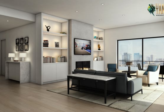 3D Interior Visualization Of Living room By architectural rendering company, Dallas, Texas
