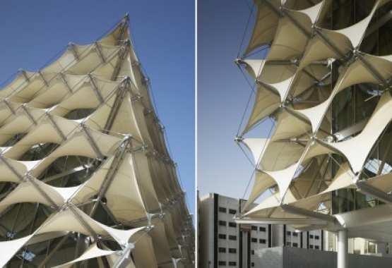 Febric Cladding King Fahad National Library: fabric membranes in facade cladding