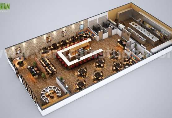 Fully Modern Bar 3D Floor Plan Design Ideas By Yantram architectural design studio London, UK