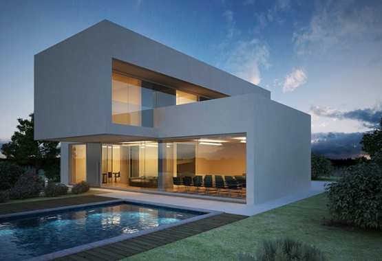 render casa con piscina