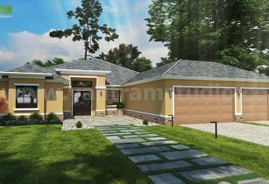Small House Design Ideas Front Exterior Rendering by Yantram architectural rendering studio London, UK