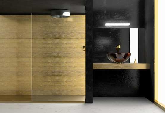 Gold wood bathroom