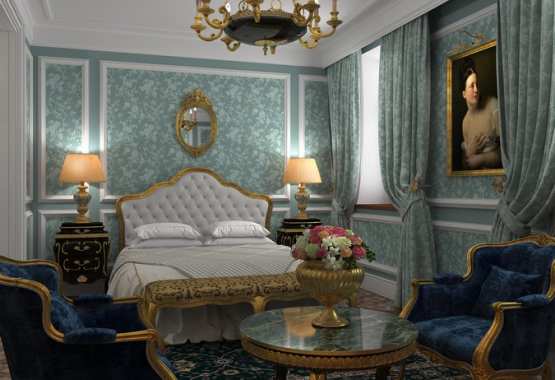 Interior design of Junior Suite of the Bariatinsky Palace (reconstruction of historical interiors adapted for the current use)