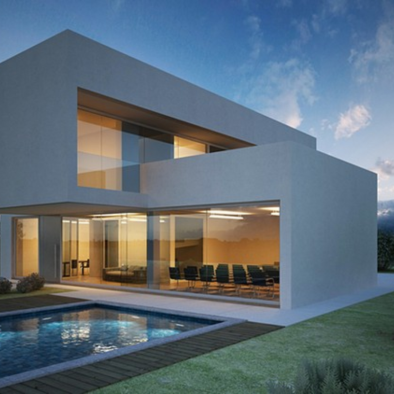 render casa con piscina